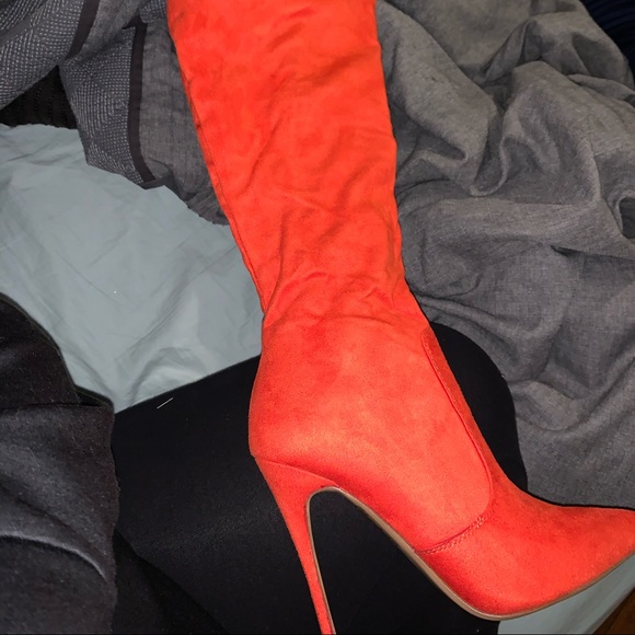orange thigh high heels